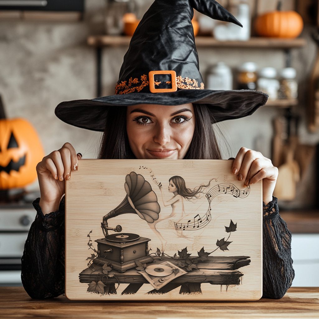 Bewitched Phonograph Laser Engraving File, Vintage Halloween Charcuterie