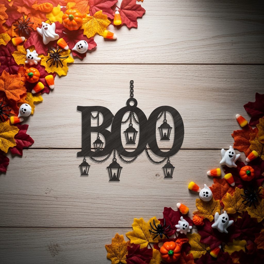 Boo Silhouette Halloween Ornament Laser File, Spooky Lantern Decor for CNC - immagine 2