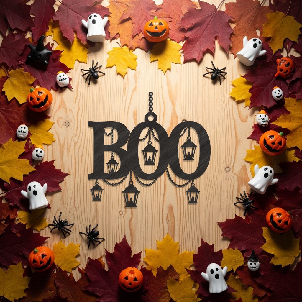 Boo Silhouette Halloween Ornament Laser File, Spooky Lantern Decor for CNC - immagine 4