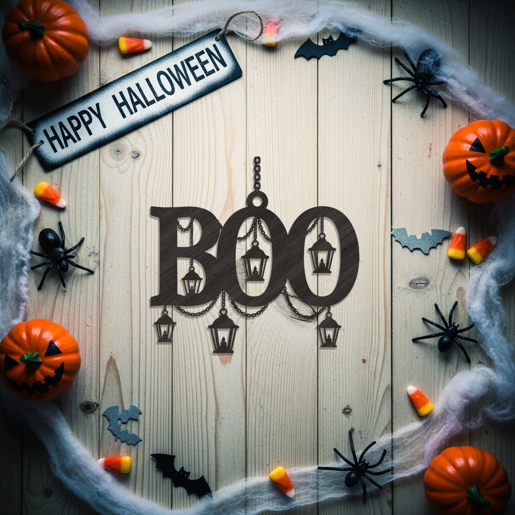 Boo Silhouette Halloween Ornament Laser File, Spooky Lantern Decor for CNC - immagine 5