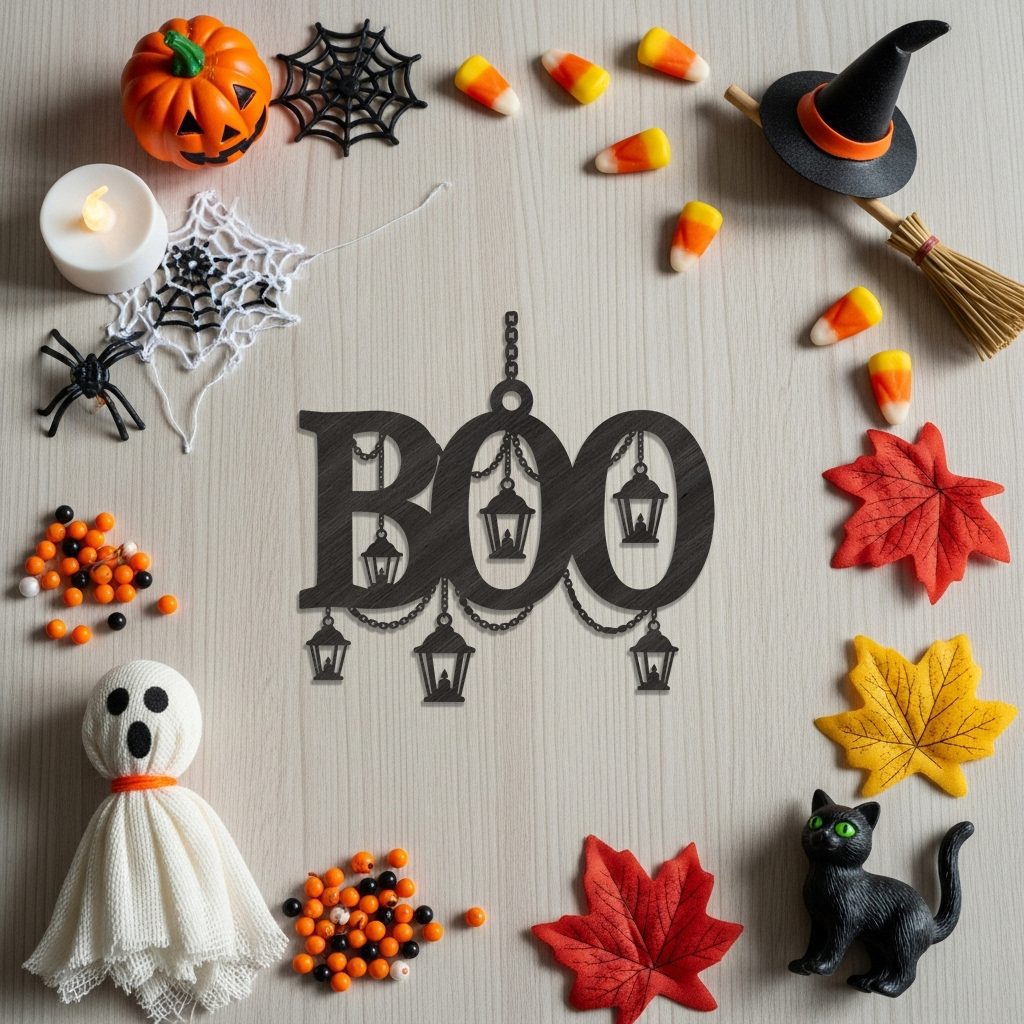 Boo Silhouette Halloween Ornament Laser File, Spooky Lantern Decor for CNC - immagine 6