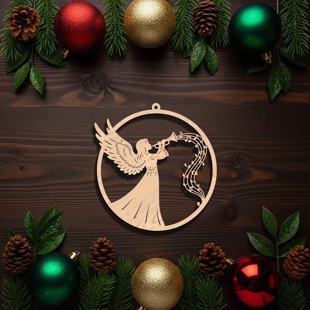 Christmas Angel Ornament Laser File, Trumpet Music Notes