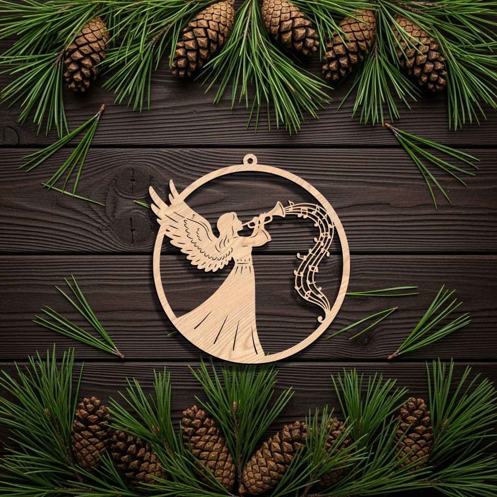 Christmas Angel Ornament Laser File, Trumpet Music Notes
