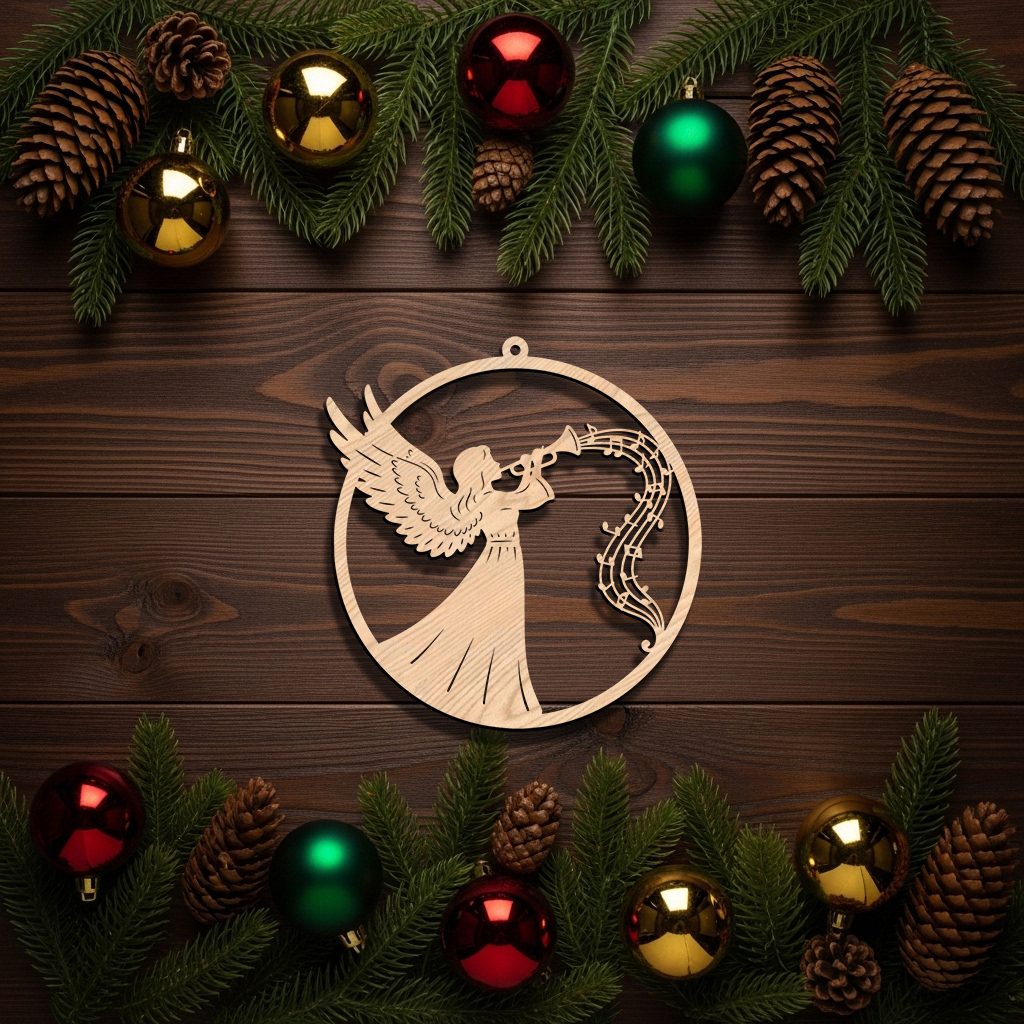 Christmas Angel Ornament Laser File, Trumpet Music Notes