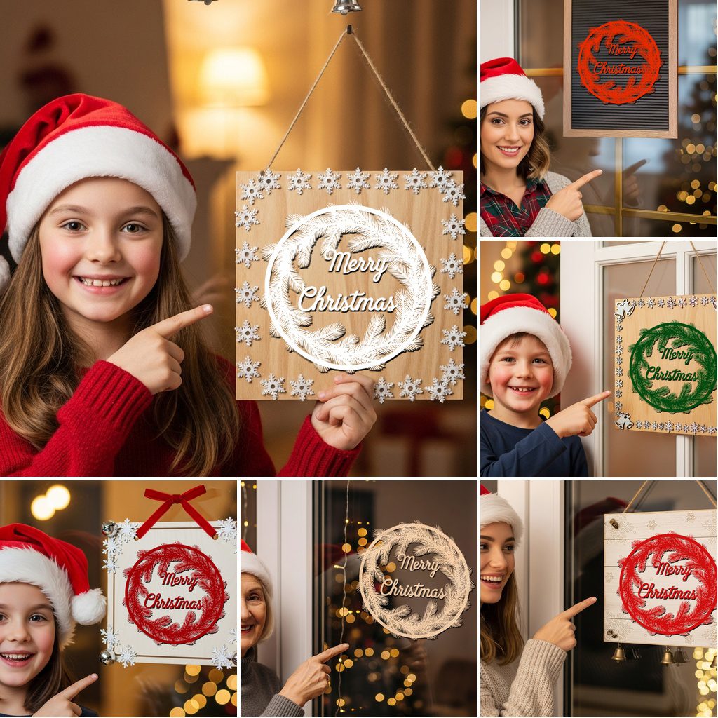 Lot de décorations de porte de Noël, 6 fichiers laser festifs pour enseignes Glowforge – Image 2