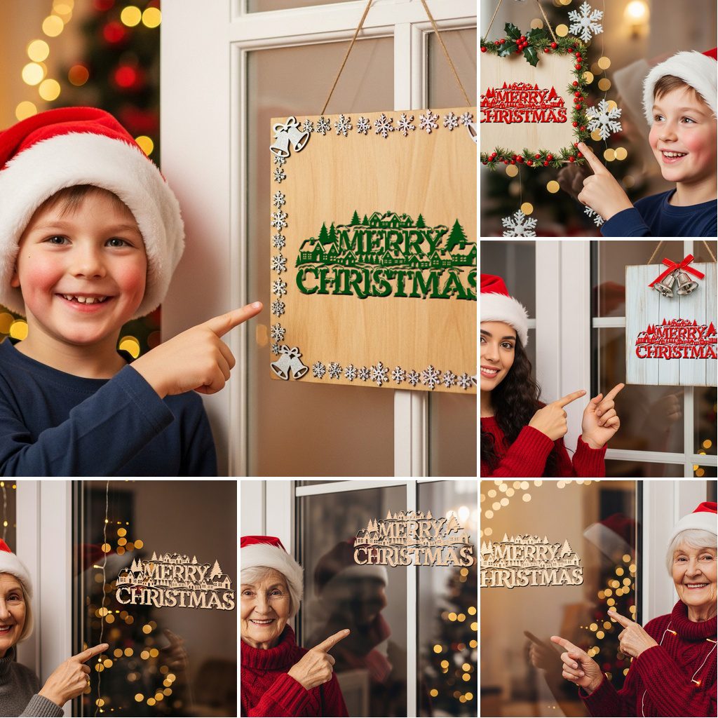 Lot de décorations de porte de Noël, 6 fichiers laser festifs pour enseignes Glowforge – Image 3
