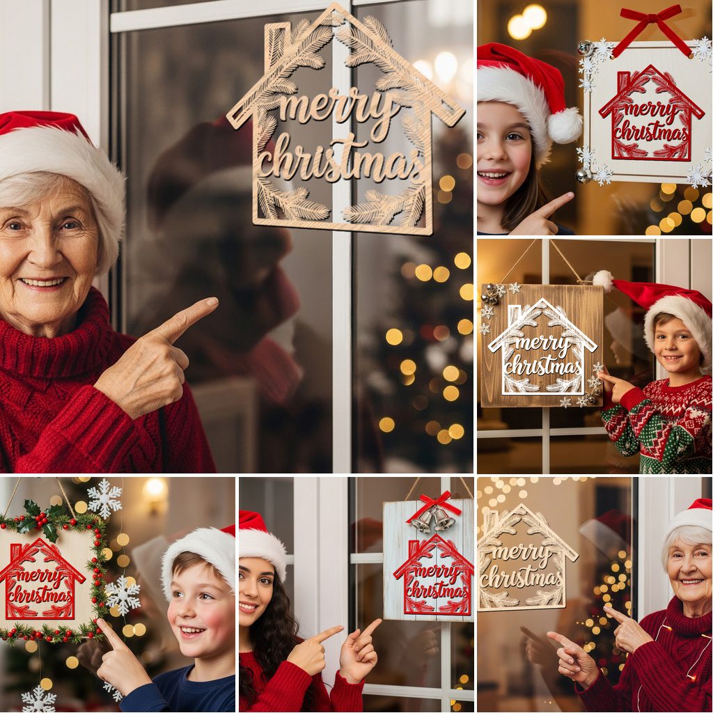 Lot de décorations de porte de Noël, 6 fichiers laser festifs pour enseignes Glowforge – Image 4