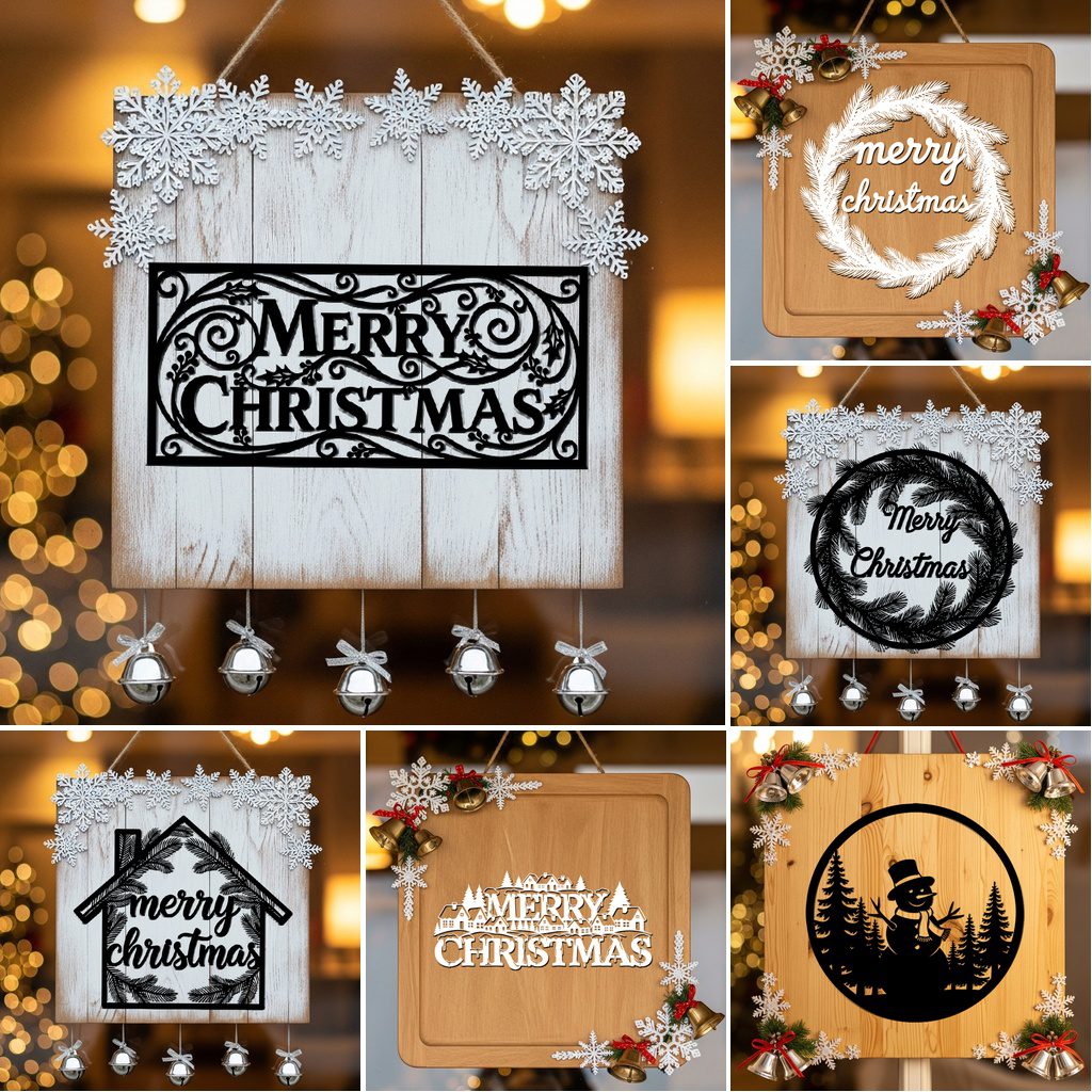 Christmas Door Hanger Bundle, 6 Festive Laser Files