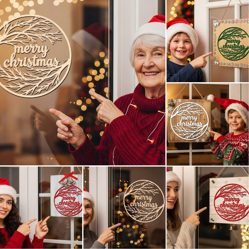 Weihnachts-Türhänger-Bundle, 6 festliche Laser-Schilder, Runde Willkommensdeko für Glowforge – Bild 2