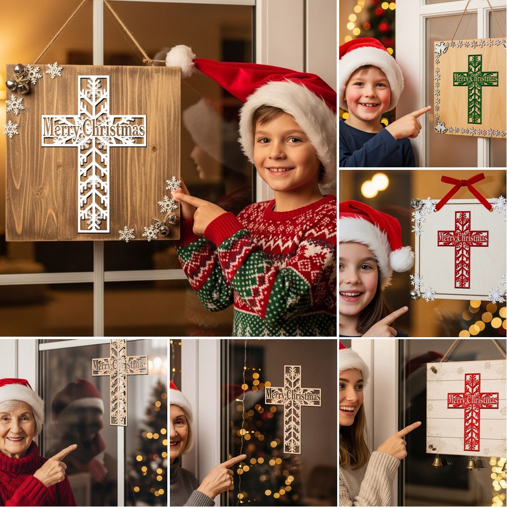 Weihnachts-Türhänger-Bundle, 6 festliche Laser-Schilder, Runde Willkommensdeko für Glowforge – Bild 3