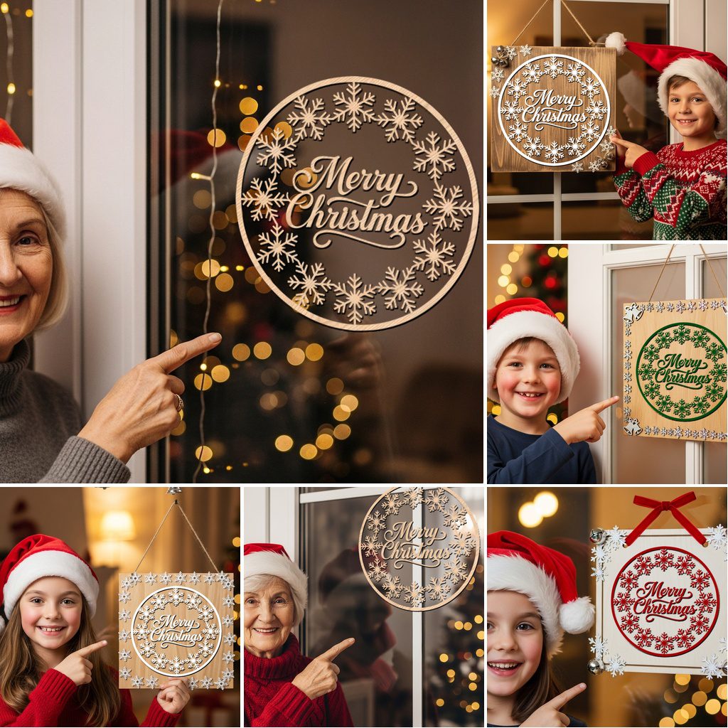 Weihnachts-Türhänger-Bundle, 6 festliche Laser-Schilder, Runde Willkommensdeko für Glowforge – Bild 4