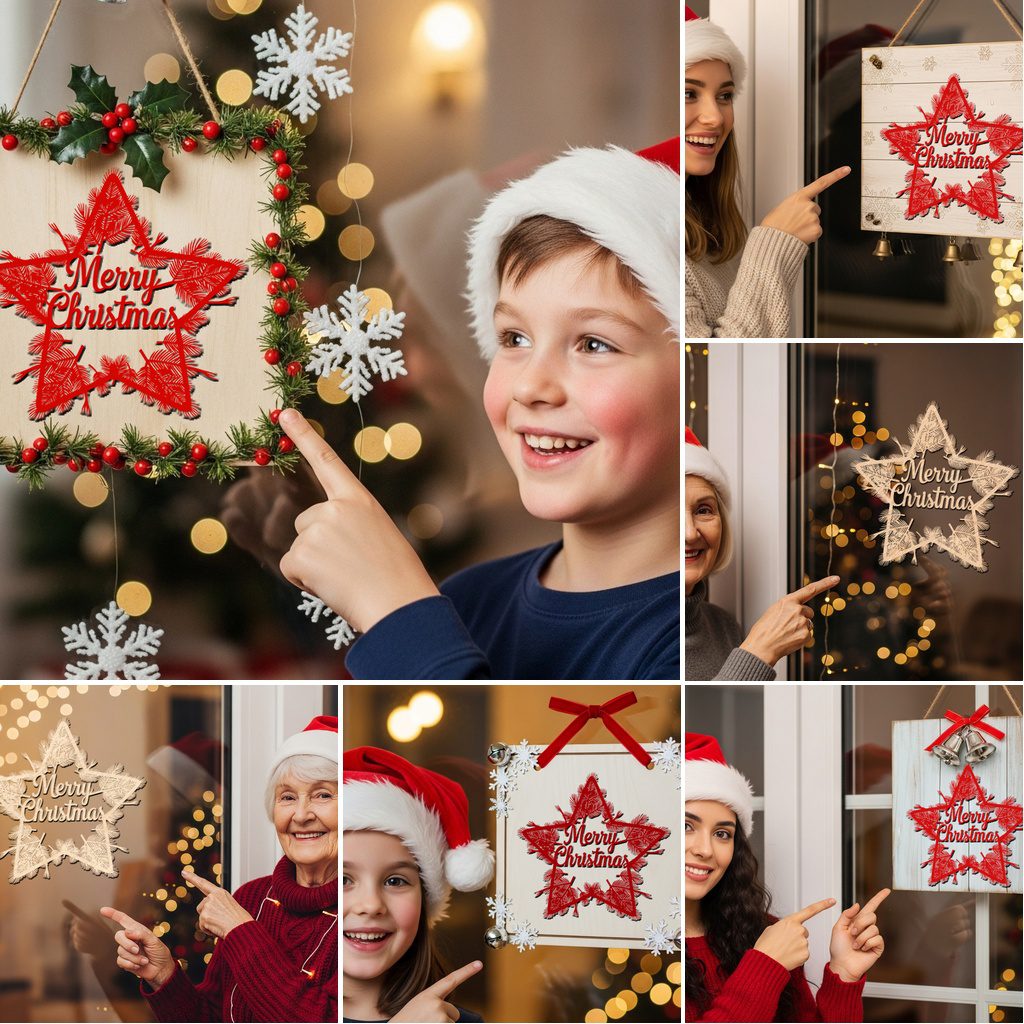 Weihnachts-Türhänger-Bundle, 6 festliche Laser-Schilder, Runde Willkommensdeko für Glowforge – Bild 5