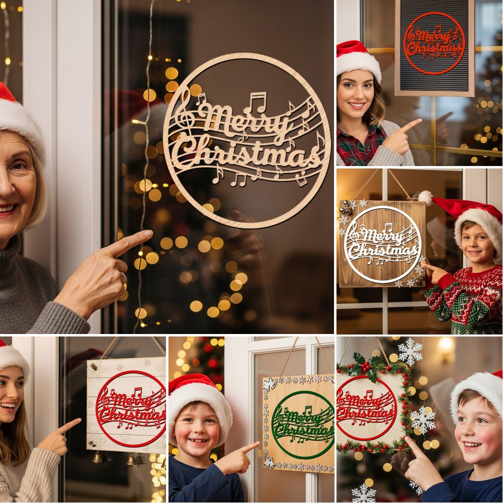 Weihnachts-Türhänger-Bundle, 6 festliche Laser-Schilder, Runde Willkommensdeko für Glowforge – Bild 6