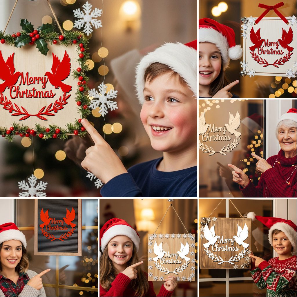 Christmas Door Hanger Bundle, 6 Laser Engraved Sign