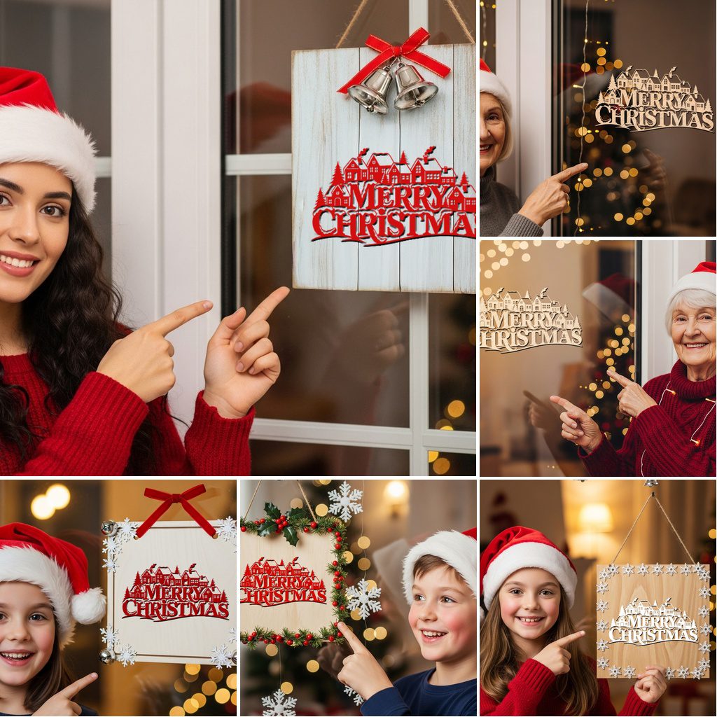 Christmas Door Hanger Bundle, 6 Laser Engraved Sign