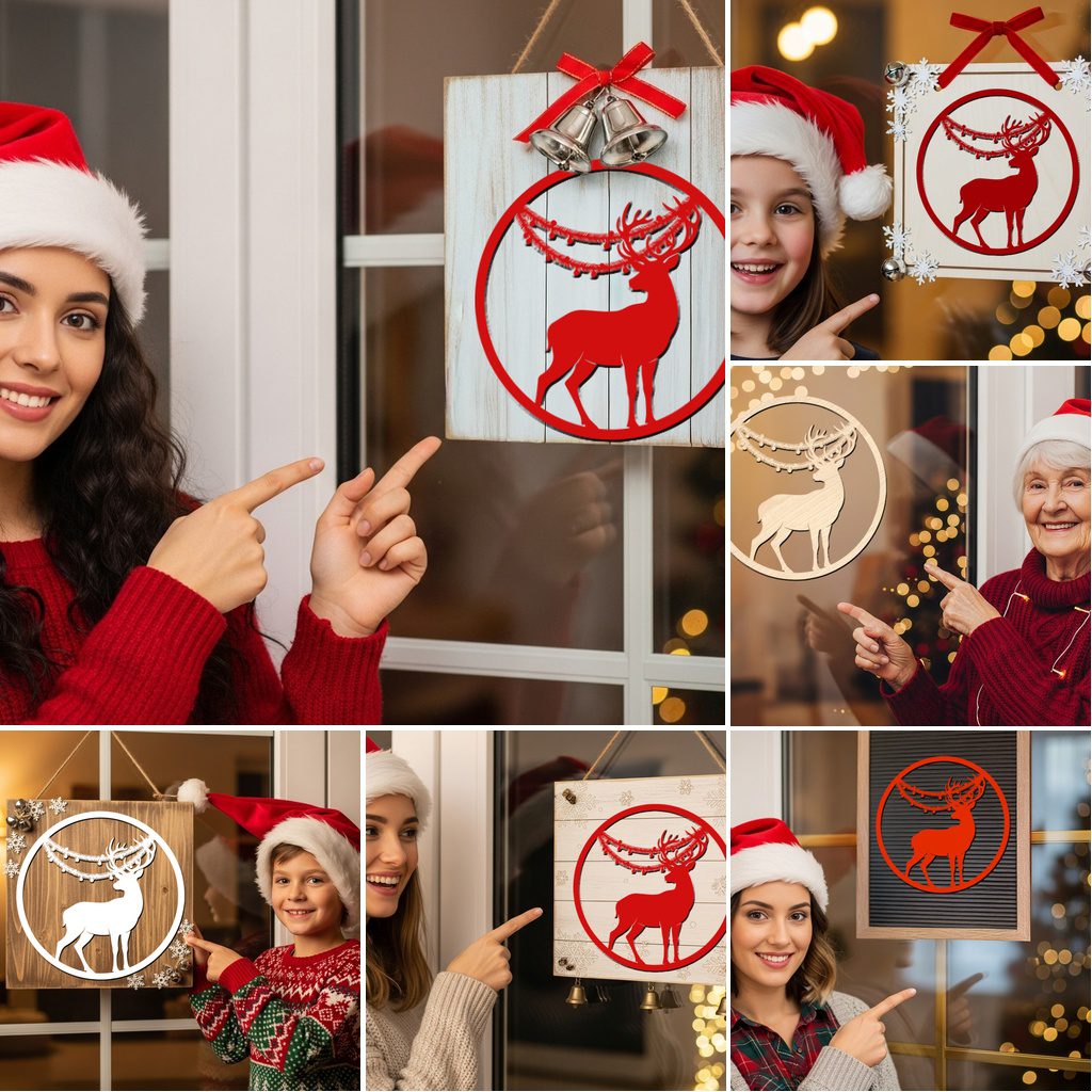 Pacchetto Decorazioni Natalizie per Porta, 6 Segnali Rotondi Festivi, File Laser per Glowforge - immagine 4