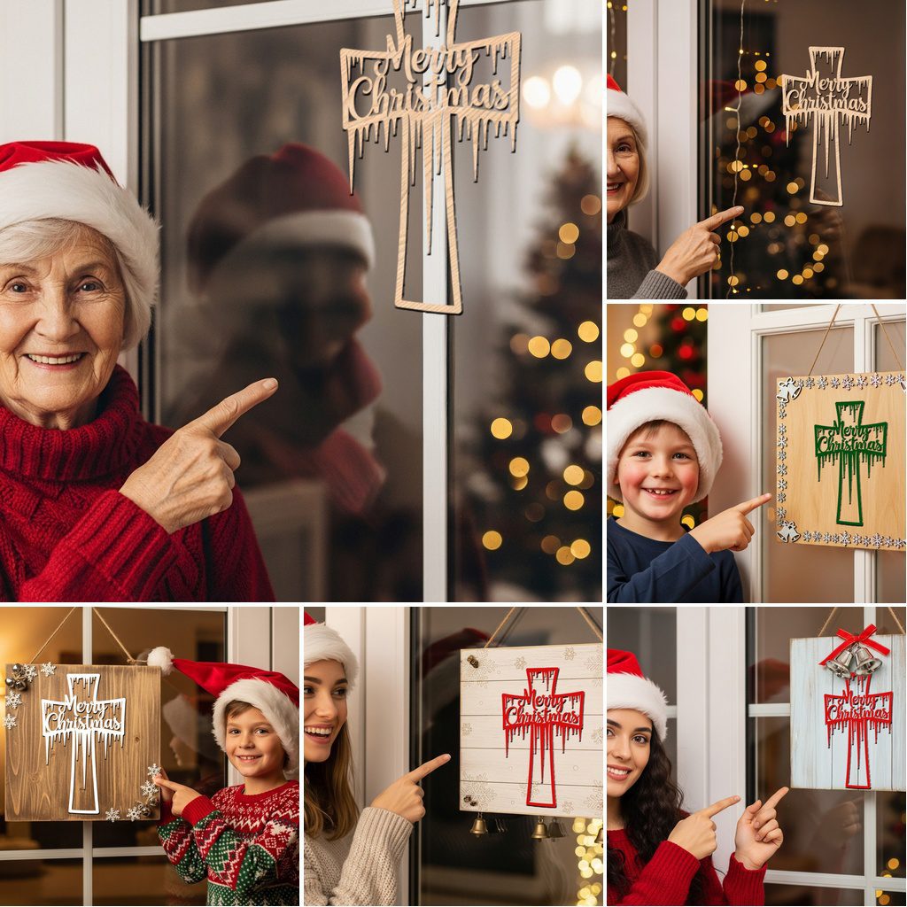 Pacchetto Decorazioni Natalizie per Porta, 6 Segnali Rotondi Festivi, File Laser per Glowforge - immagine 5