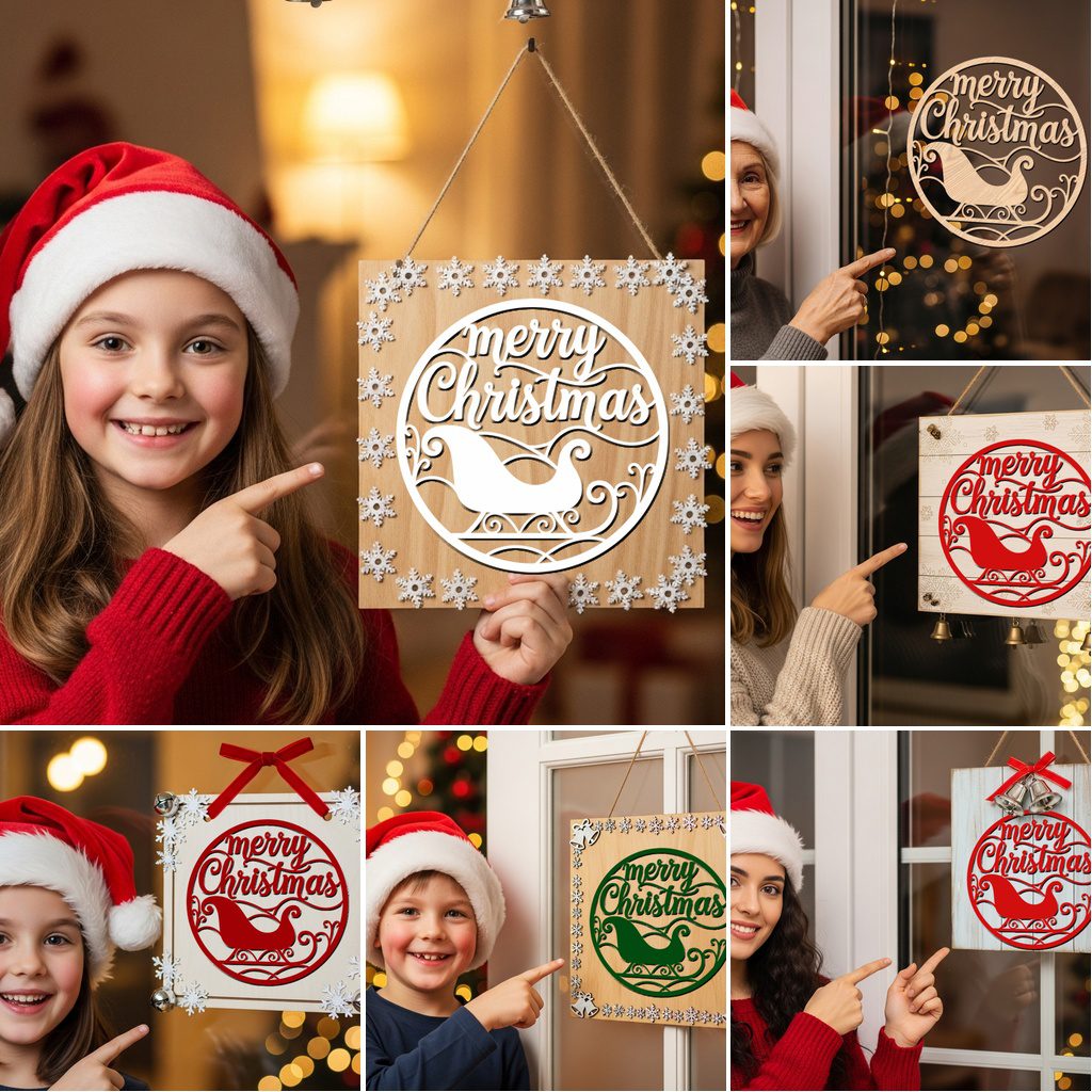 Pacchetto Decorazioni Natalizie per Porta, 6 Segnali Rotondi Festivi, File Laser per Glowforge - immagine 3