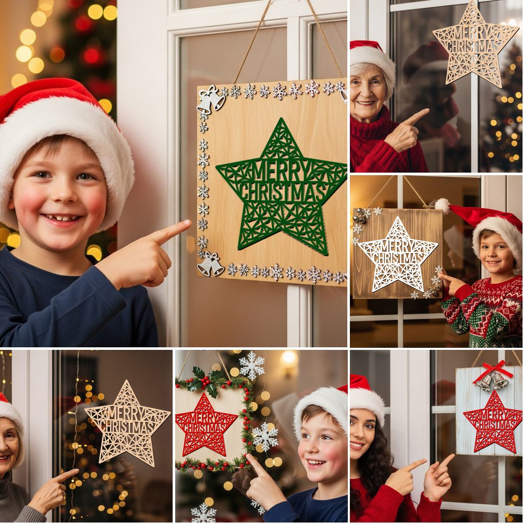 Bundle di decorazioni natalizie da appendere alla porta, file laser per insegne festive, design rotondi per Glowforge - immagine 2