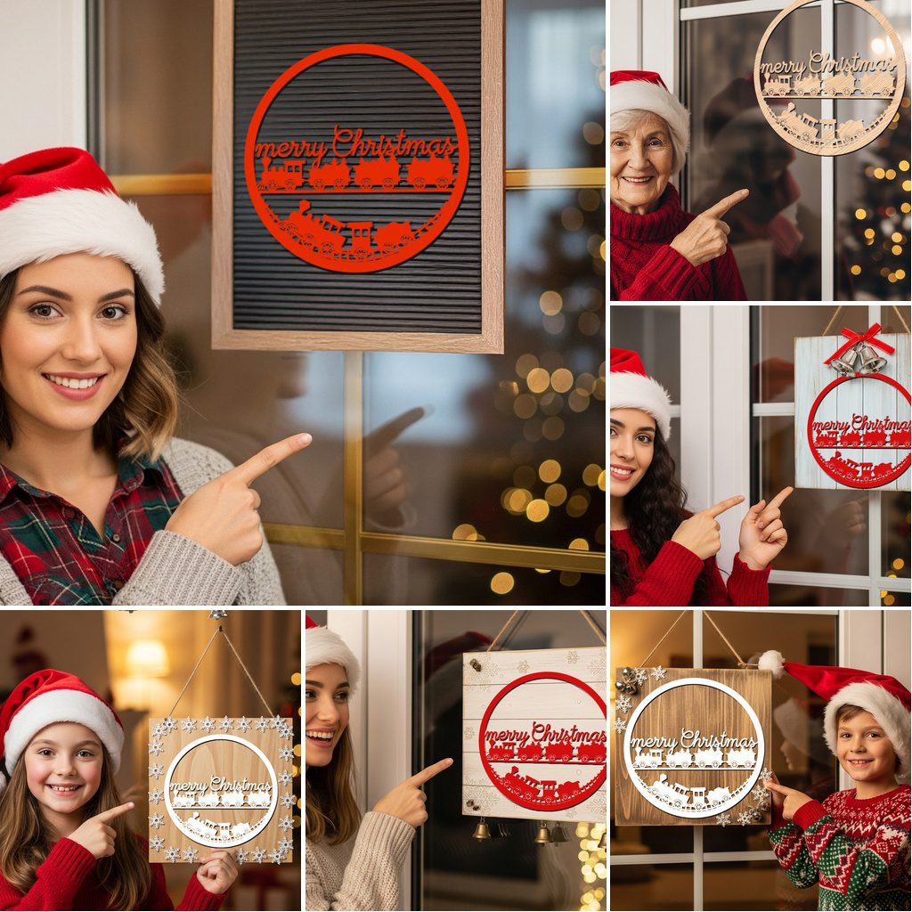 Bundle di decorazioni natalizie da appendere alla porta, file laser per insegne festive, design rotondi per Glowforge - immagine 3