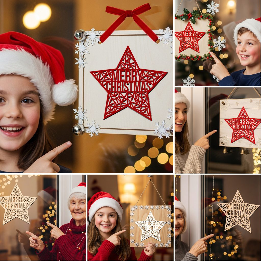 Bundle di decorazioni natalizie da appendere alla porta, file laser per insegne festive, design rotondi per Glowforge - immagine 4