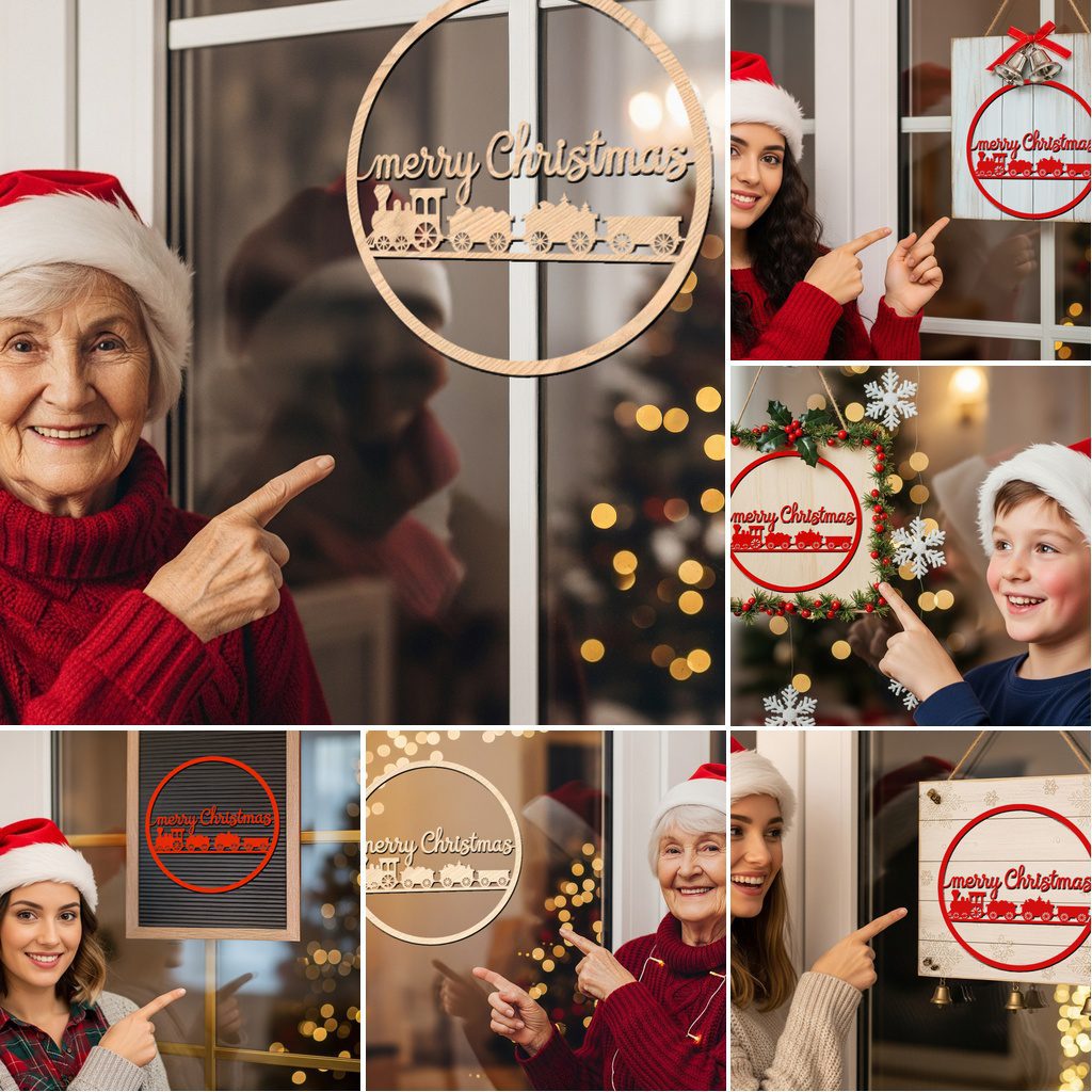 Bundle di decorazioni natalizie da appendere alla porta, file laser per insegne festive, design rotondi per Glowforge - immagine 5