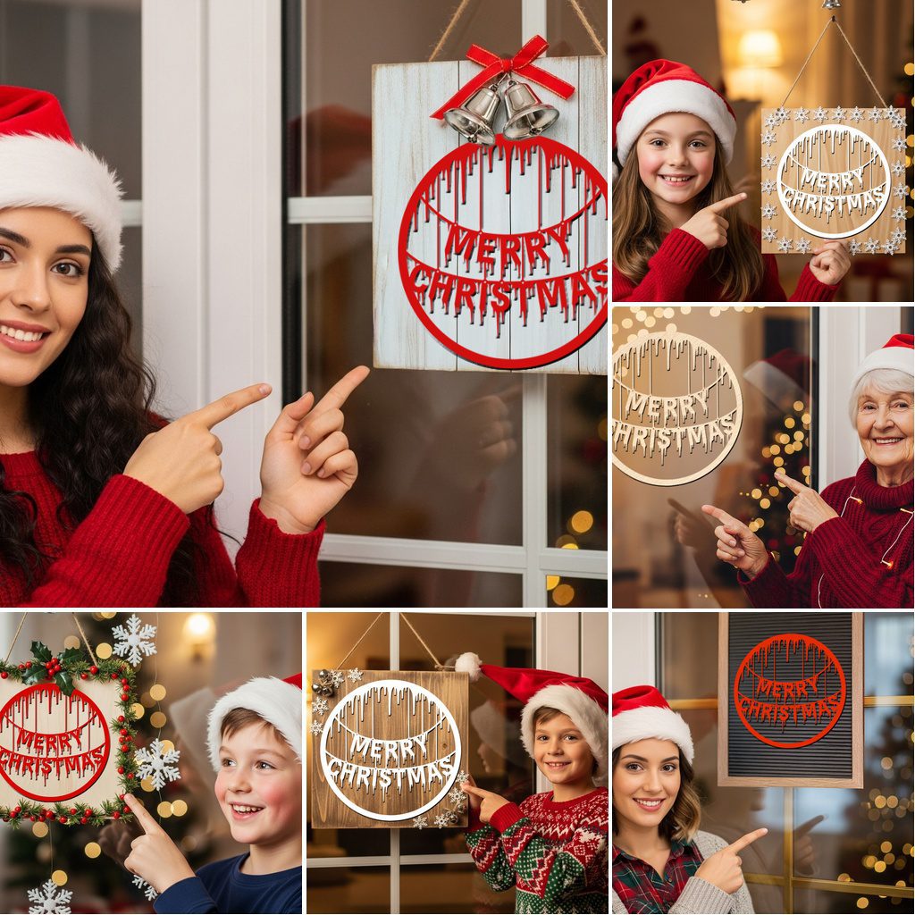 Bundle di decorazioni natalizie da appendere alla porta, file laser per insegne festive, design rotondi per Glowforge - immagine 6