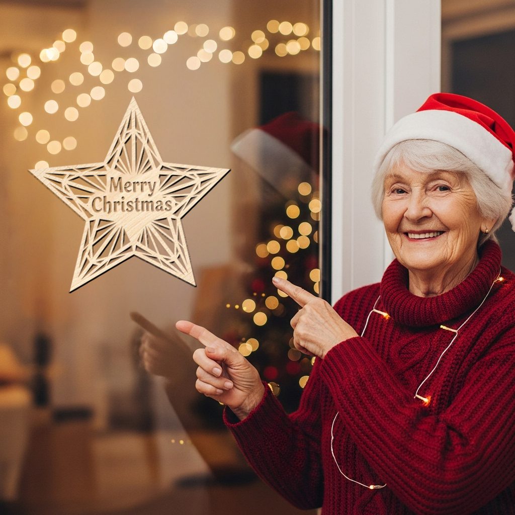 Plantilla para colgador de puerta navideño, Letrero redondo de estrella de Feliz Navidad, Decoración festiva - Imagen 2