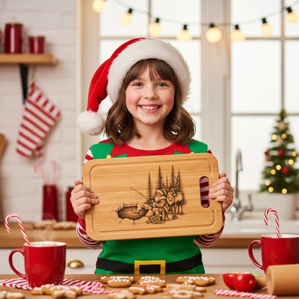 Christmas Laser Engraving File, Santa Reindeer Ice Fishing, Charcuterie Board Design - immagine 7