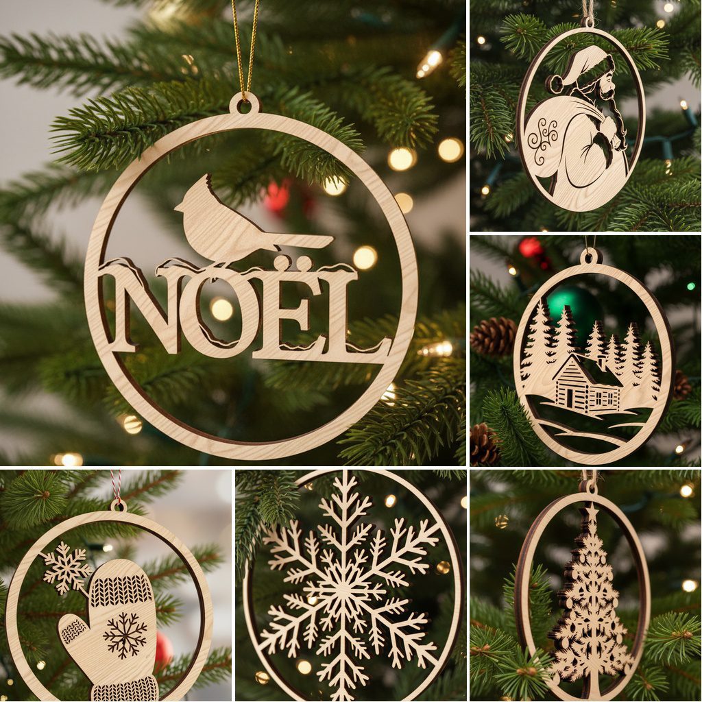 Christmas Laser Ornament Bundle, 8 Festive Files for