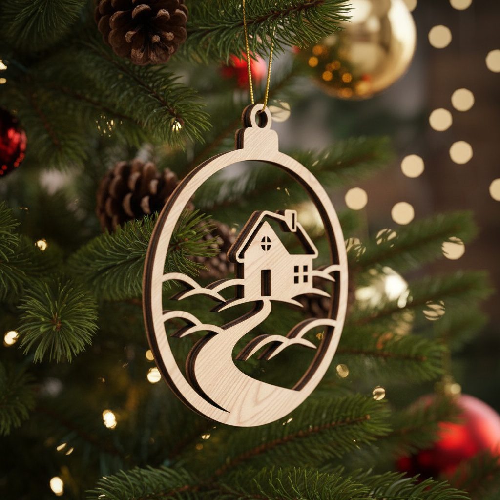 Weihnachtsbaumschmuck-Bundle, 6 Winterhaus-Laserdateien, Festliche Weihnachtsdeko-Designs – Bild 4