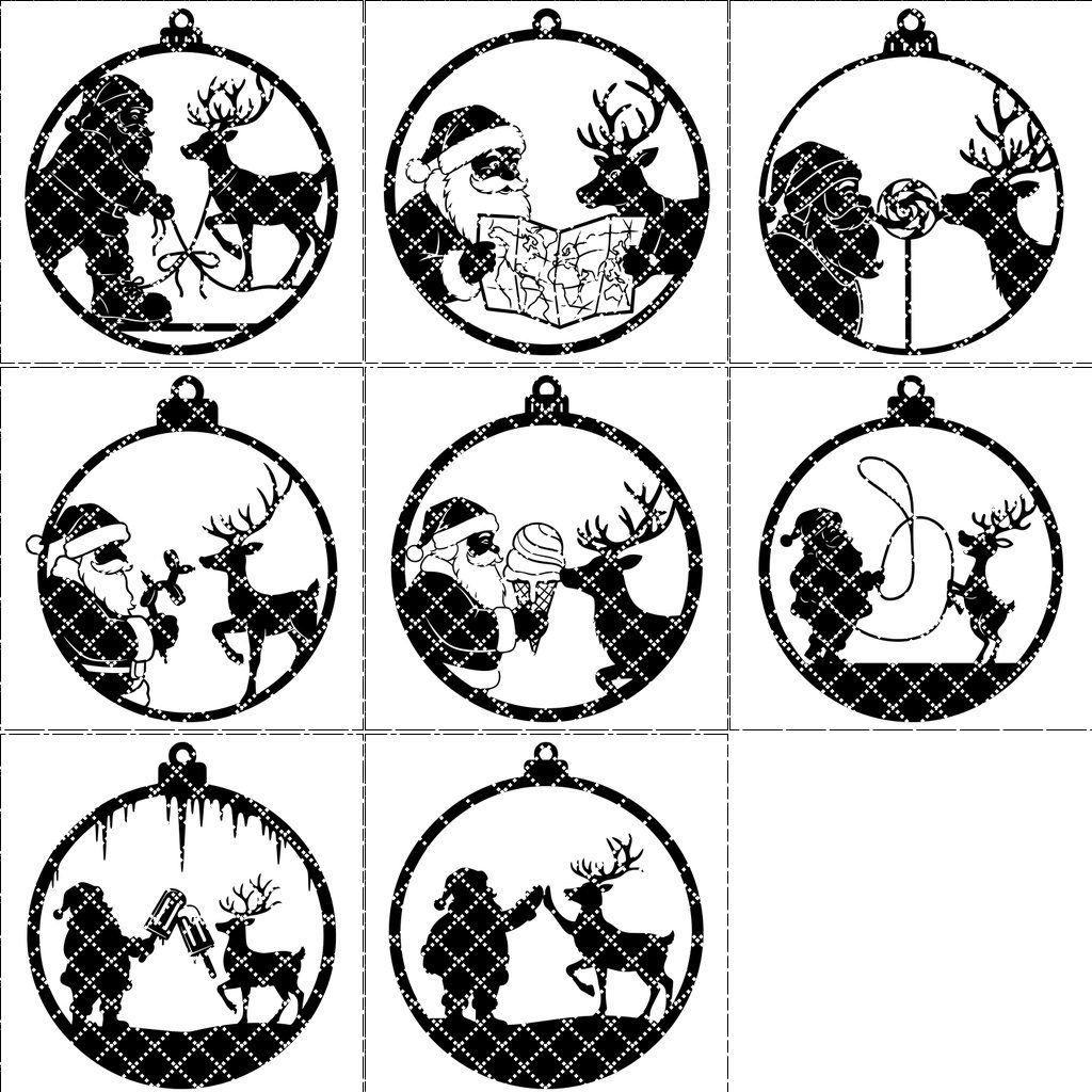 Set di decorazioni natalizie, 8 divertenti disegni di renne di Babbo Natale per lavoretti festivi. - immagine 7