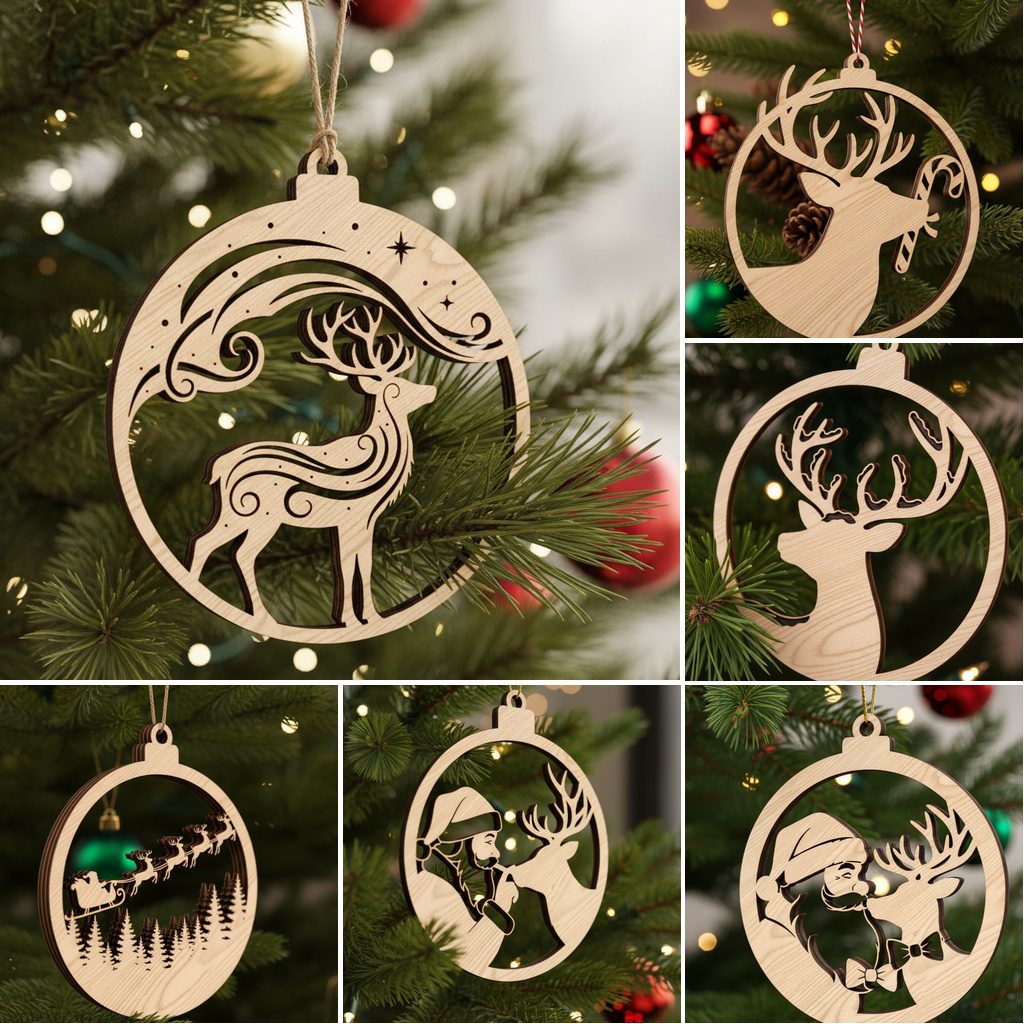 Christmas Ornament Bundle for Glowforge, Santa and Reindeer