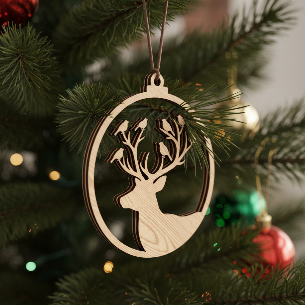 Set di Ornamenti Natalizi, Design Renne, File Laser per Lavoretti Festivi - immagine 2