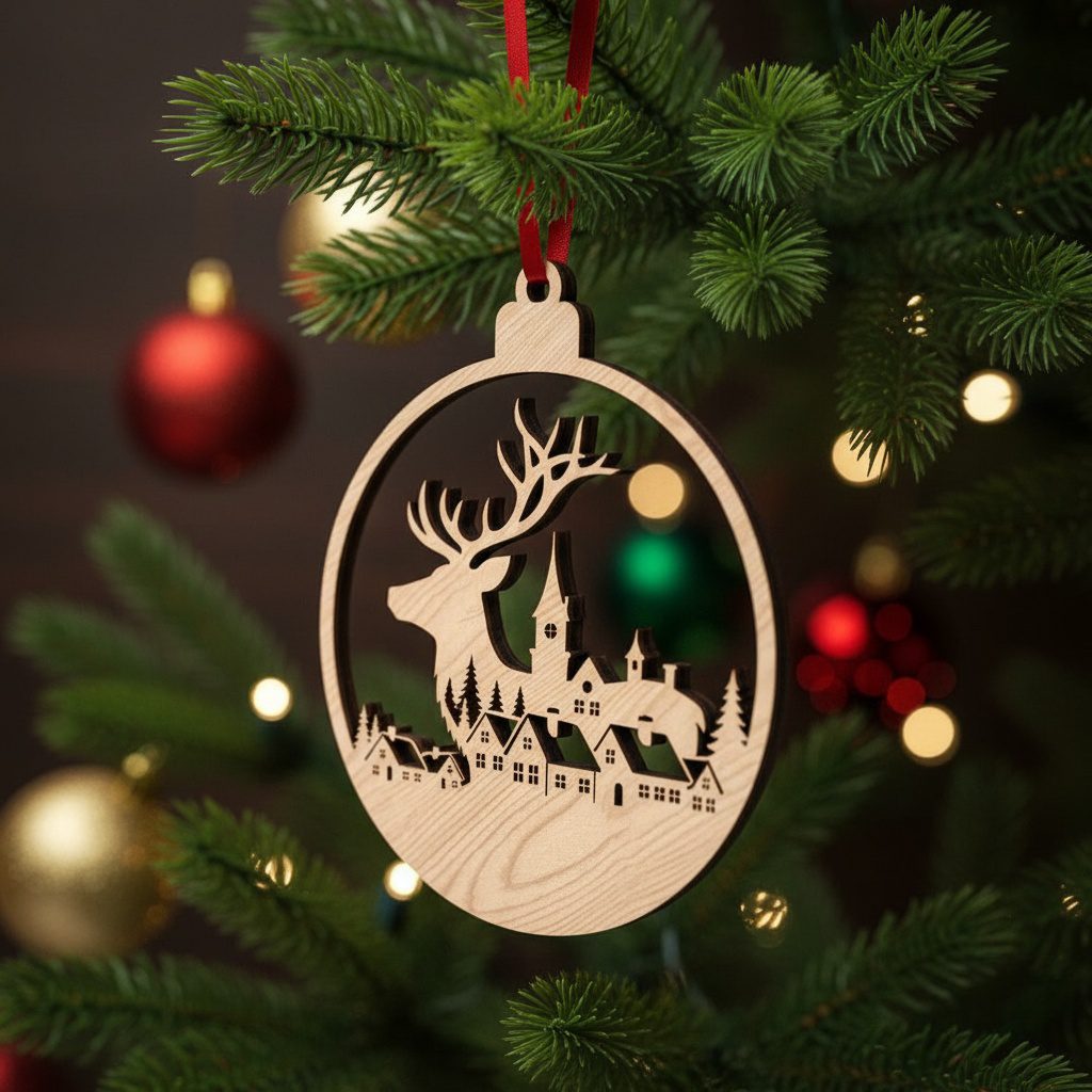 Set di Ornamenti Natalizi, Design Renne, File Laser per Lavoretti Festivi - immagine 3