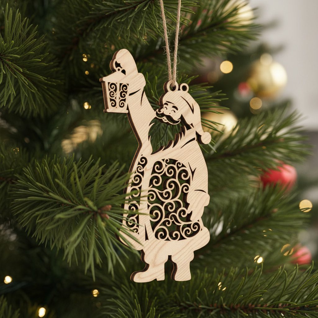Christmas Ornament Laser File, Santa Art Bundle, Holiday