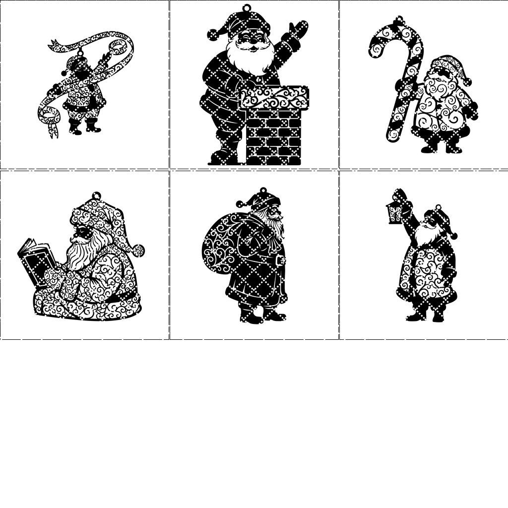 Christmas Ornament Laser File, Santa Art Bundle, Holiday