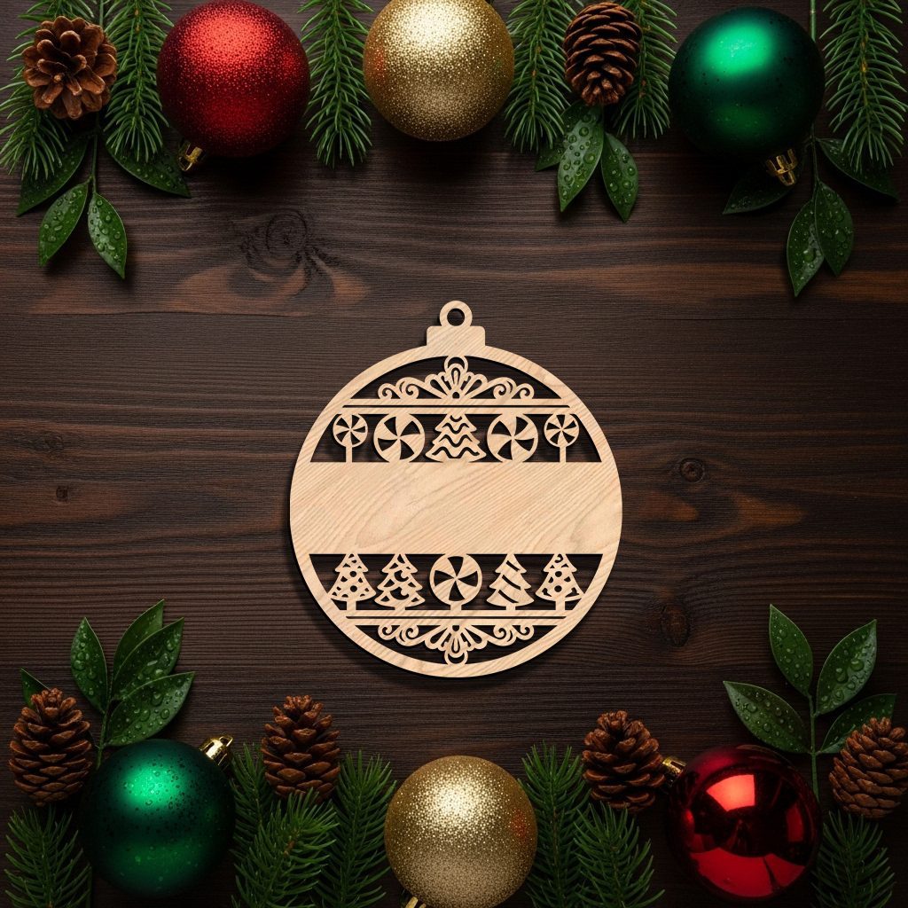 Custom Ornament Template, Christmas Laser Design, Blank Name Space for Personalization – Image 2