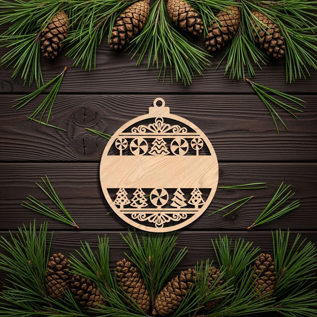 Custom Ornament Template, Christmas Laser Design, Blank Name Space for Personalization – Image 3