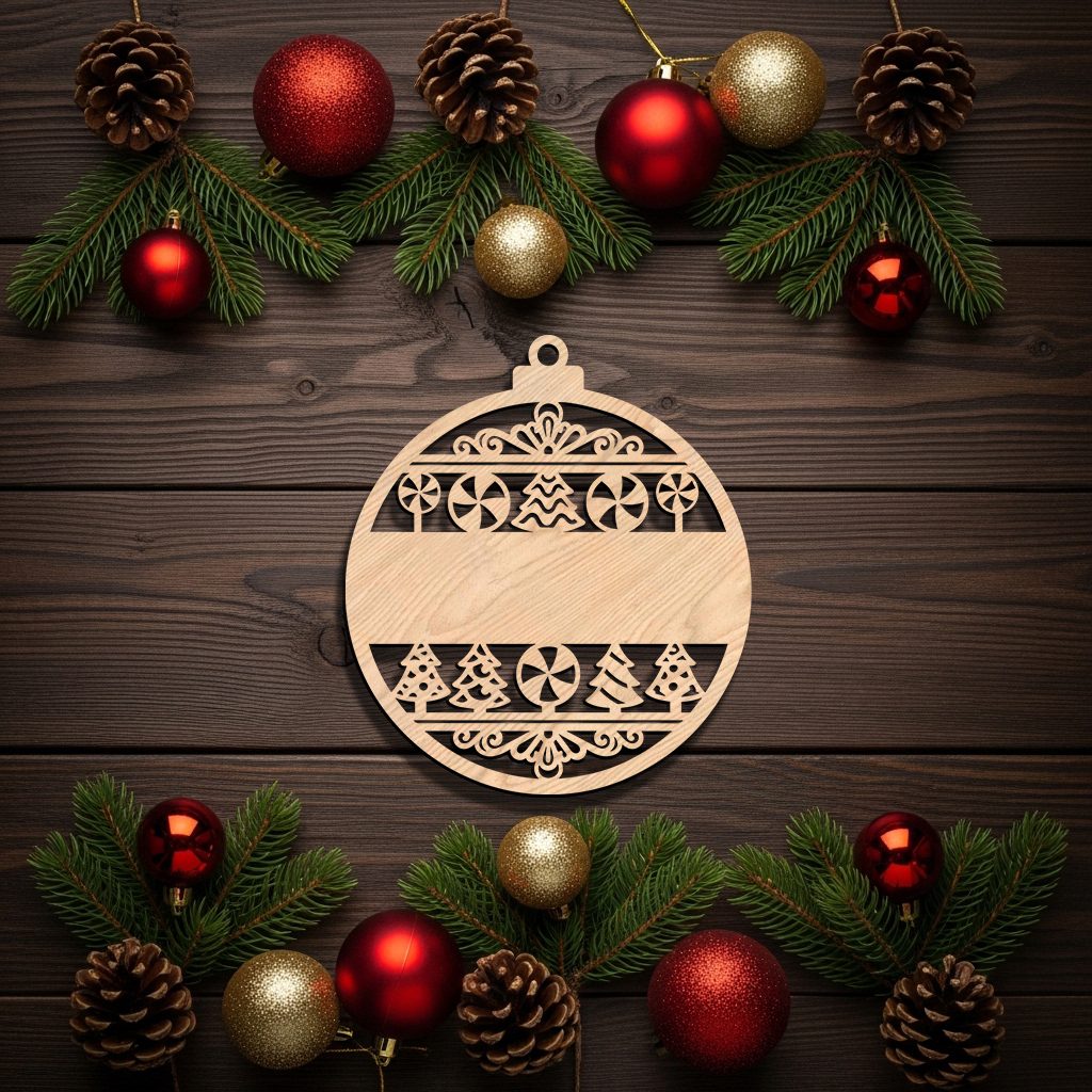 Custom Ornament Template, Christmas Laser Design, Blank Name Space for Personalization – Image 4
