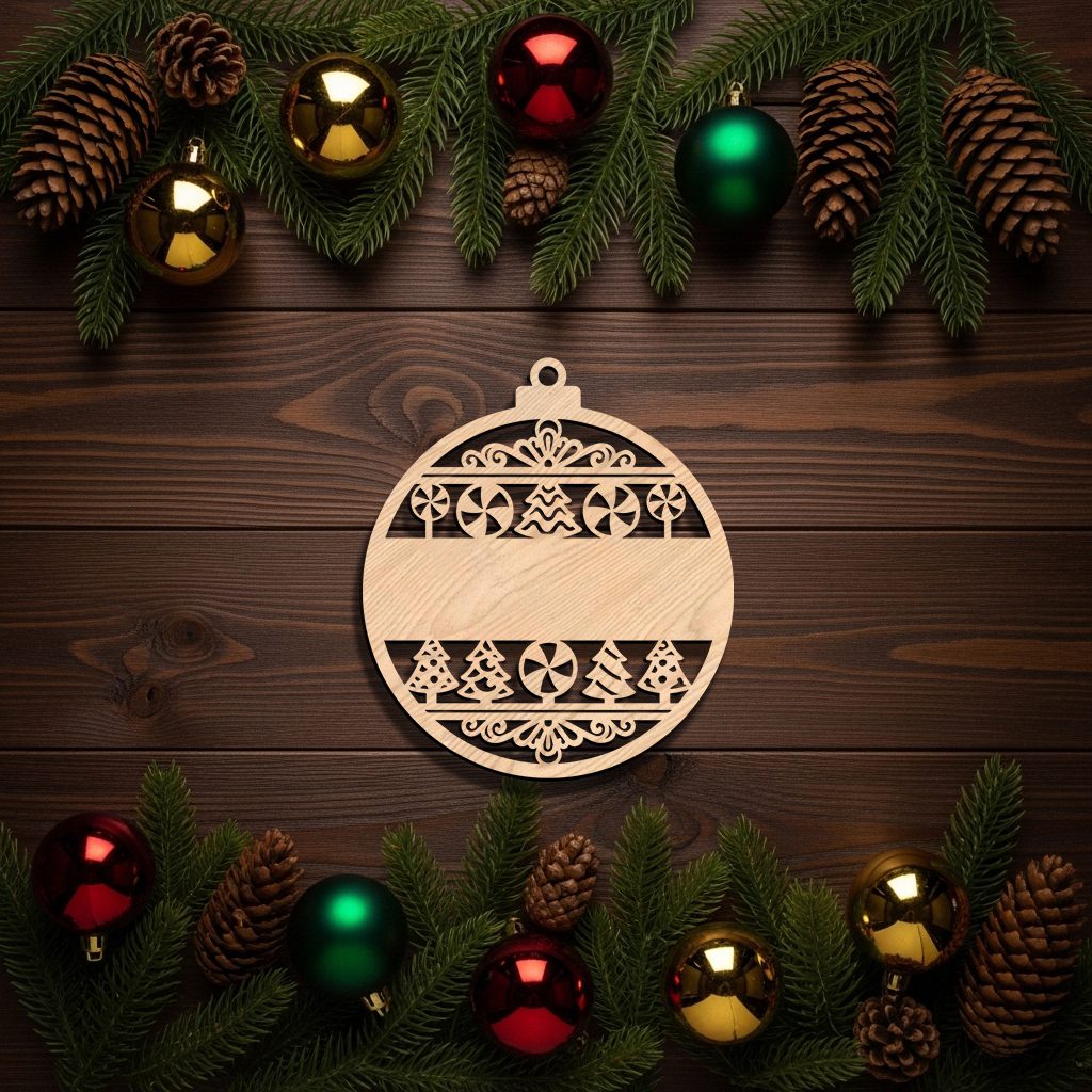 Custom Ornament Template, Christmas Laser Design, Blank Name Space for Personalization – Image 5