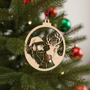 Funny Santa and Reindeer Christmas Ornament Bundle, Laser