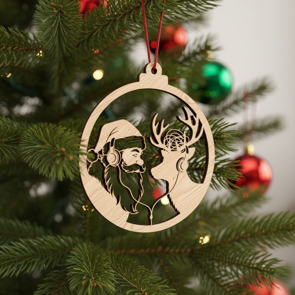 Funny Santa and Reindeer Christmas Ornament Bundle, Laser