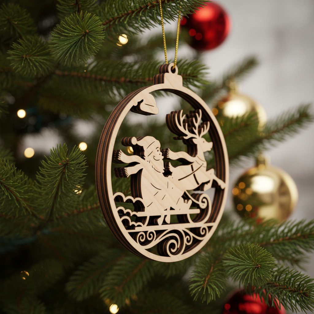 Funny Santa and Reindeer Christmas Ornament Bundle, Laser