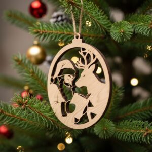 Funny Santa and Reindeer Christmas Ornament Bundle, Laser