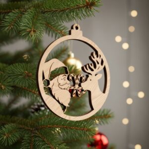 Funny Santa and Reindeer Christmas Ornament Bundle, Laser
