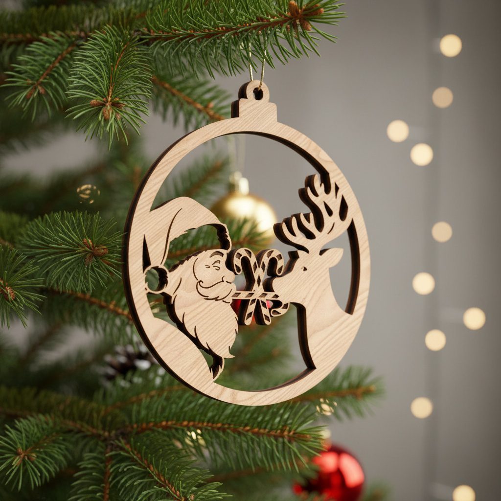 Funny Santa and Reindeer Christmas Ornament Bundle, Laser