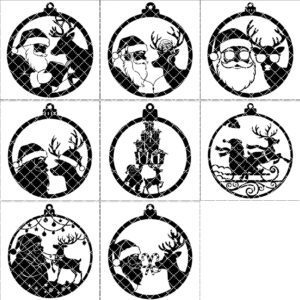 Funny Santa and Reindeer Christmas Ornament Bundle, Laser