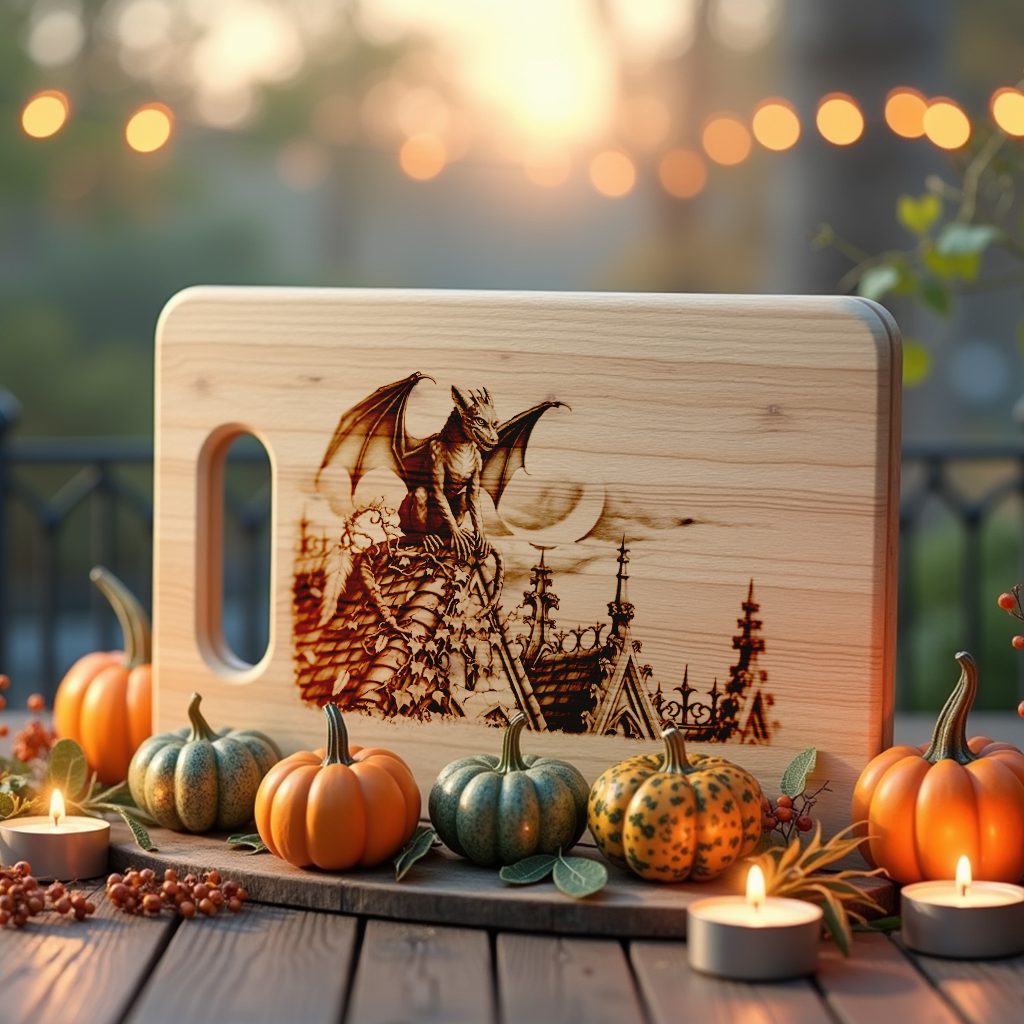Gothic Gargoyle Halloween Laser Engraving File, Charcuterie Board Design - Imagen 2