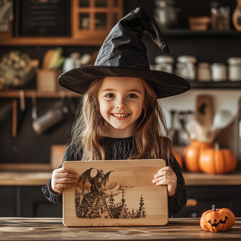 Gothic Gargoyle Halloween Laser Engraving File, Charcuterie Board Design - Imagen 4